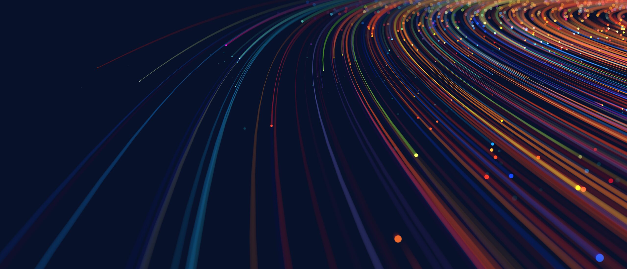 Abstract colorful circular lines on dark blue background