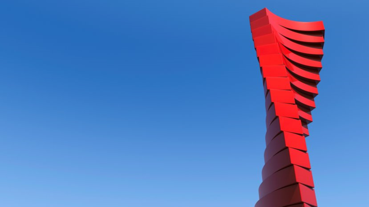 Red spiral skyscraper stacked
